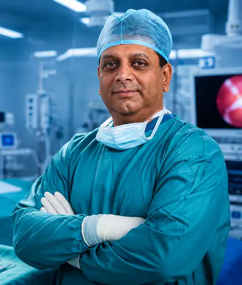 Dr. Anand Utture, consultant urologist, in theatre scrubs
